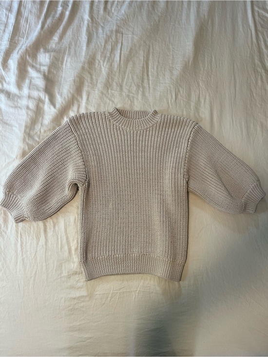 Future Collective Sweaters - Cream Crew-Neck Puff Sleeve Knit Sweater